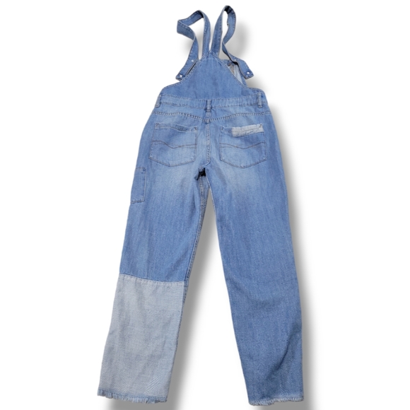 Zara Basic Overall Jeans Size XS 29x24 Women's Overalls Straight Raw Hem Patches - Picture 2 of 9